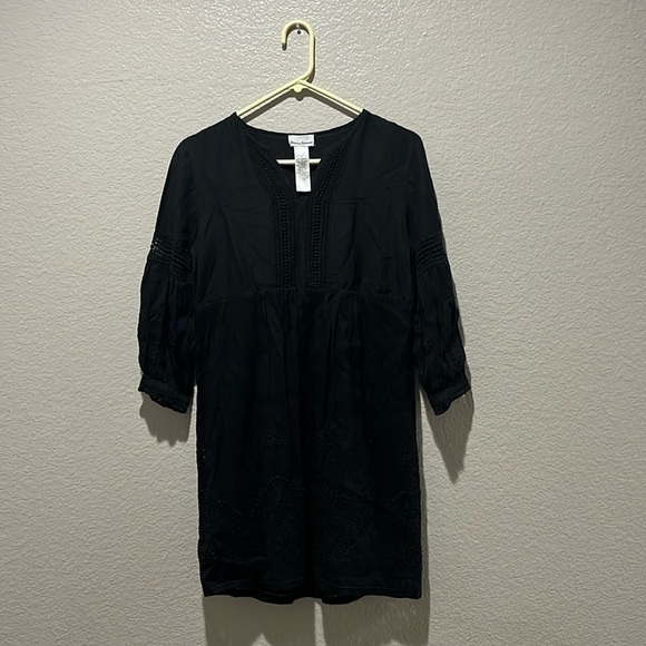 Tommy Bahama St. Lucia Split-Neck Dress Cinched waistline Black Size XS Boho - Picture 1 of 10